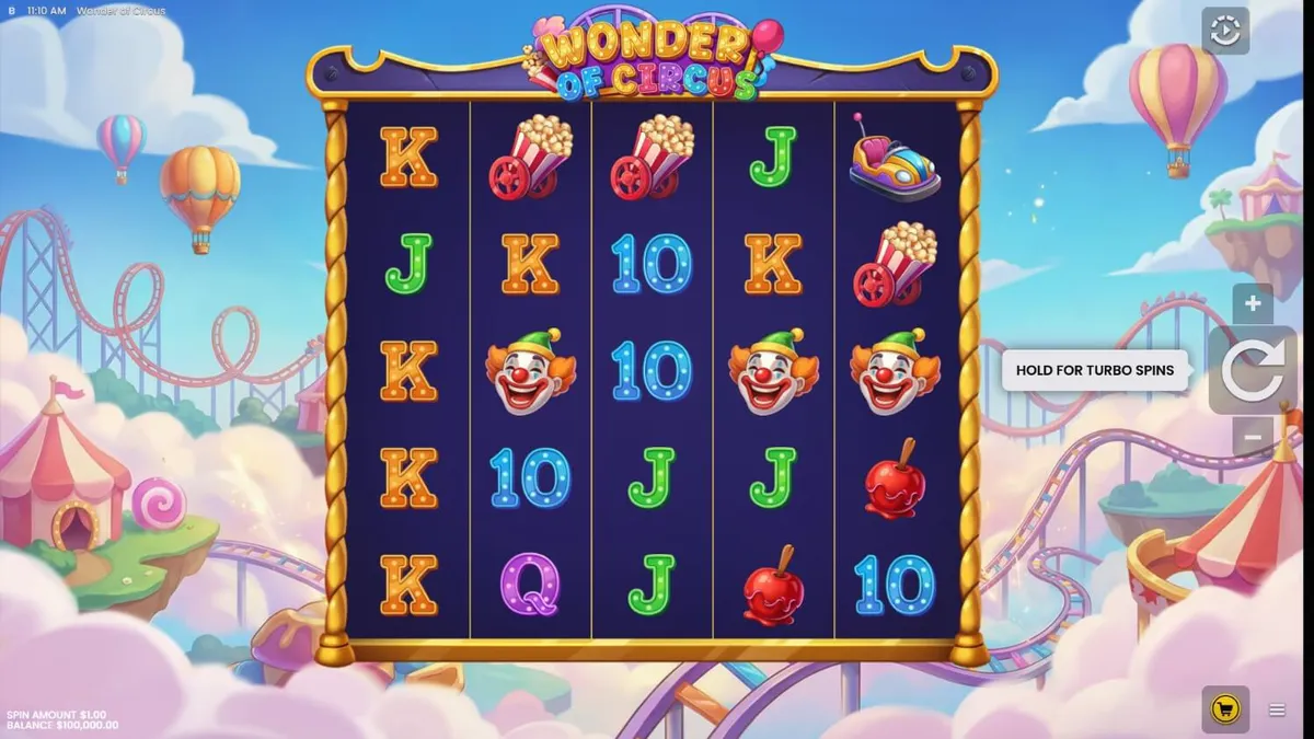 Tampilan visual slot Wonder of Circus dengan tema karnaval neon